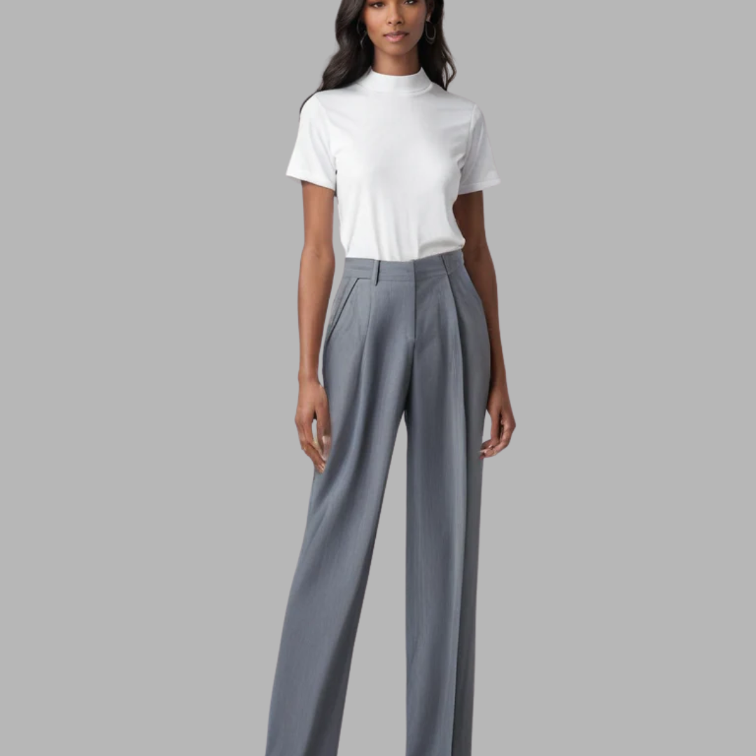 Linnea | Elegant Grå Vide Bukser