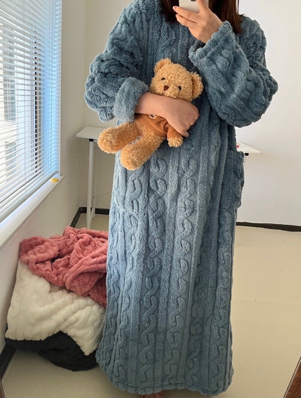 Vinterkorallfløyel varmt huspyjamas