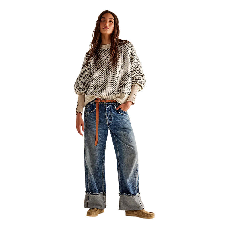 Dame Langermet Rundhalsgenser