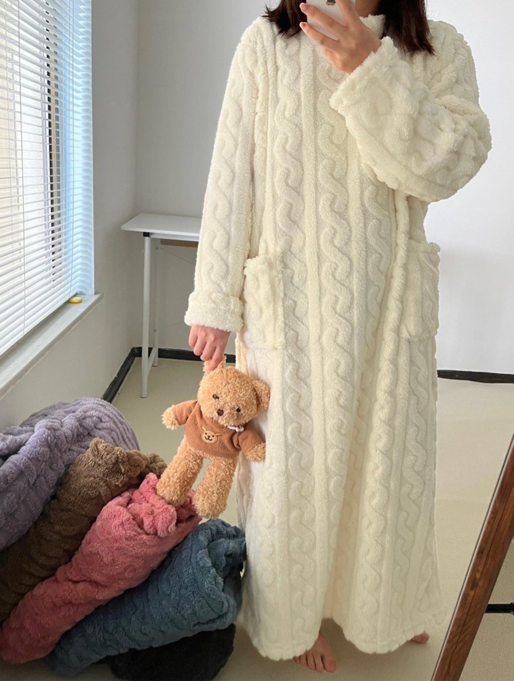 Vinterkorallfløyel varmt huspyjamas